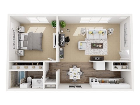 Floor plan for 1 bed, 1 bath, 720 sqft